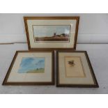 3 pictures; two framed watercolours signed Spencer, and a limited edition print of a windmill signed