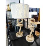 Pair of rope effect table lamp bases, with 1 shade