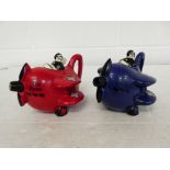 2x novelty Carlton Ware teapots in the form of aircraft, 'Red Baron' and 'Blue Max'