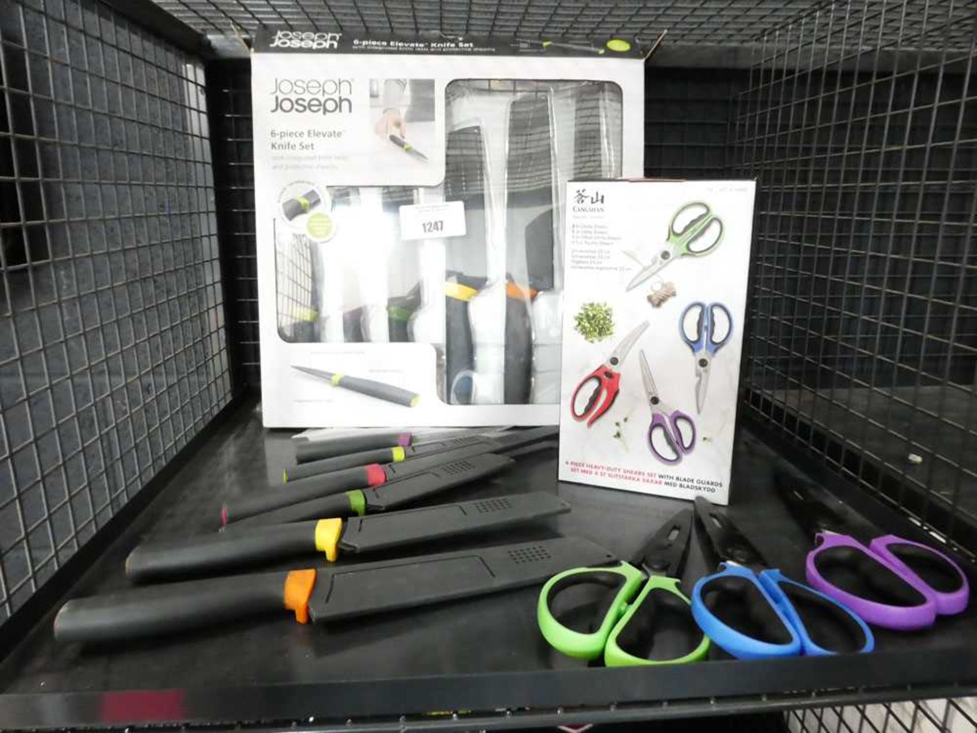 +VAT Cage containing Joseph Joseph knives with Cang Shan utility shears