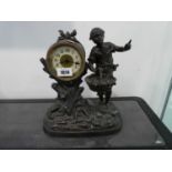 Metal ornamental clock depicting a child with a basket