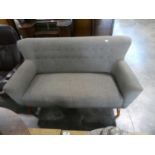 Modern brown button back upholstered 2 seater sofa on tapered supports