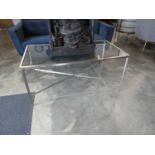 Modern steel Laura Ashley coffee table on tapered supports with glass surface