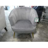 +VAT Modern grey suede upholstered shell type tub chair on brass tapered supports