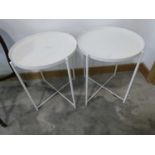 Modern pair of white metal circular bedside tables