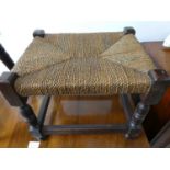 Rush topped dark oak framed footstool