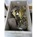 Crate of various decorative reclaim including brass finials, cast iron ceiling roses, various