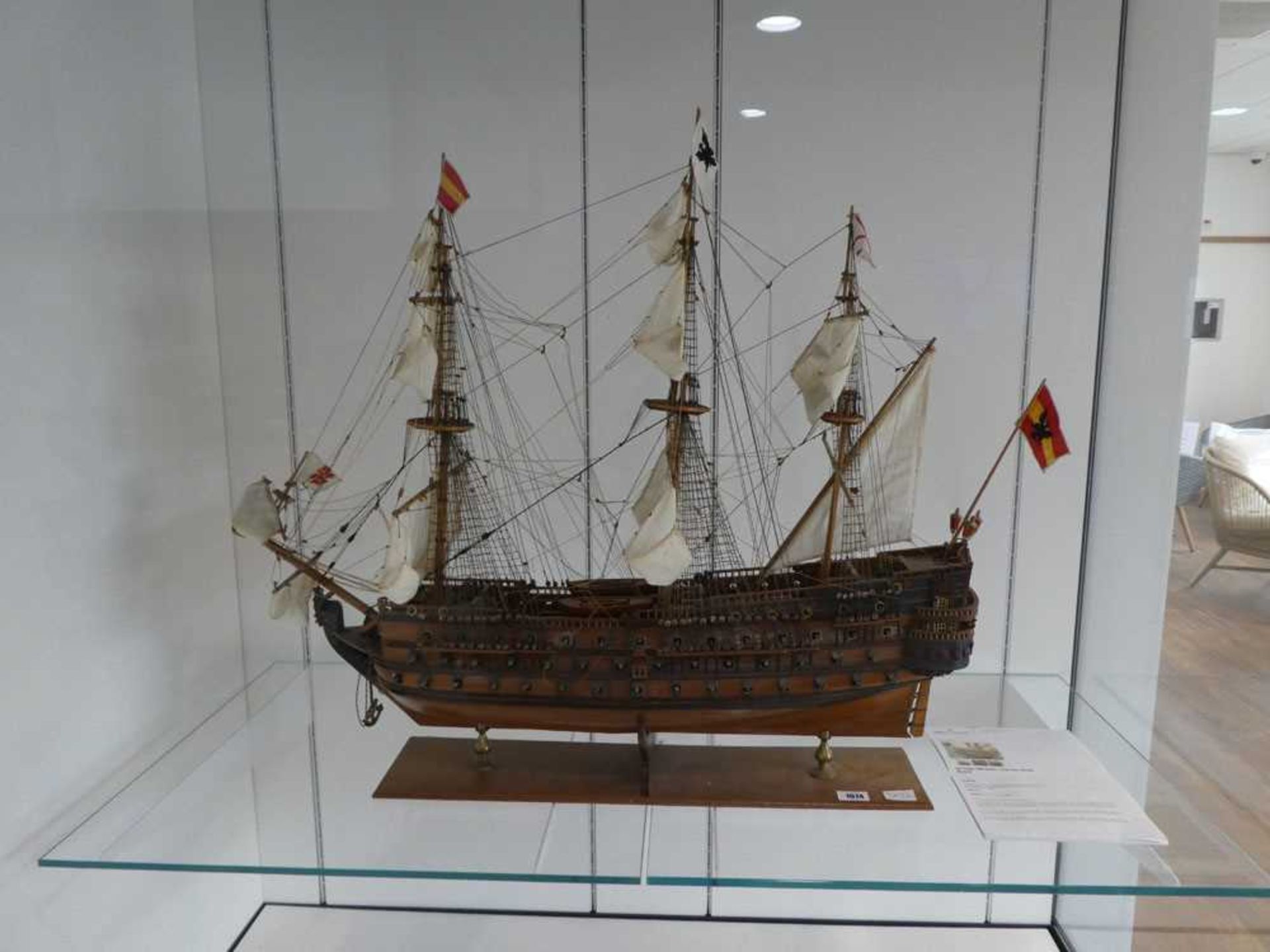 Hand built wooden model of The San Felipe (1690, Spain) with associated paperwork