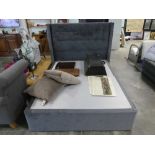 +VAT Grey suede upholstered king size divan bed frame with button back headboard