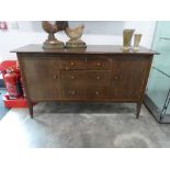 Mid century 2 tone sideboard with 3 central drawers and 2 cupboards with matching glazed fronted