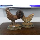 2 cast iron cockerel and chicken door stops