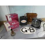 Various collectibles incl. AAGB plaque, Smiths interval timer, cased pair of binoculars, 3 boxed