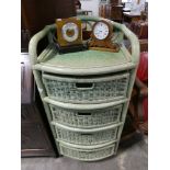 Modern green wicker bow fronted 4 drawer storage unit
