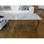 Marble topped rectangular coffee table on brass base