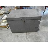 Grey painted twin handled wooden storage trunk