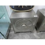 +VAT Modern silver coloured two drawer bedside with radial patterned drawer fronts