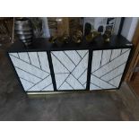 +VAT Modern black sideboard with ivory coloured patterned door frontsOne door sticks
