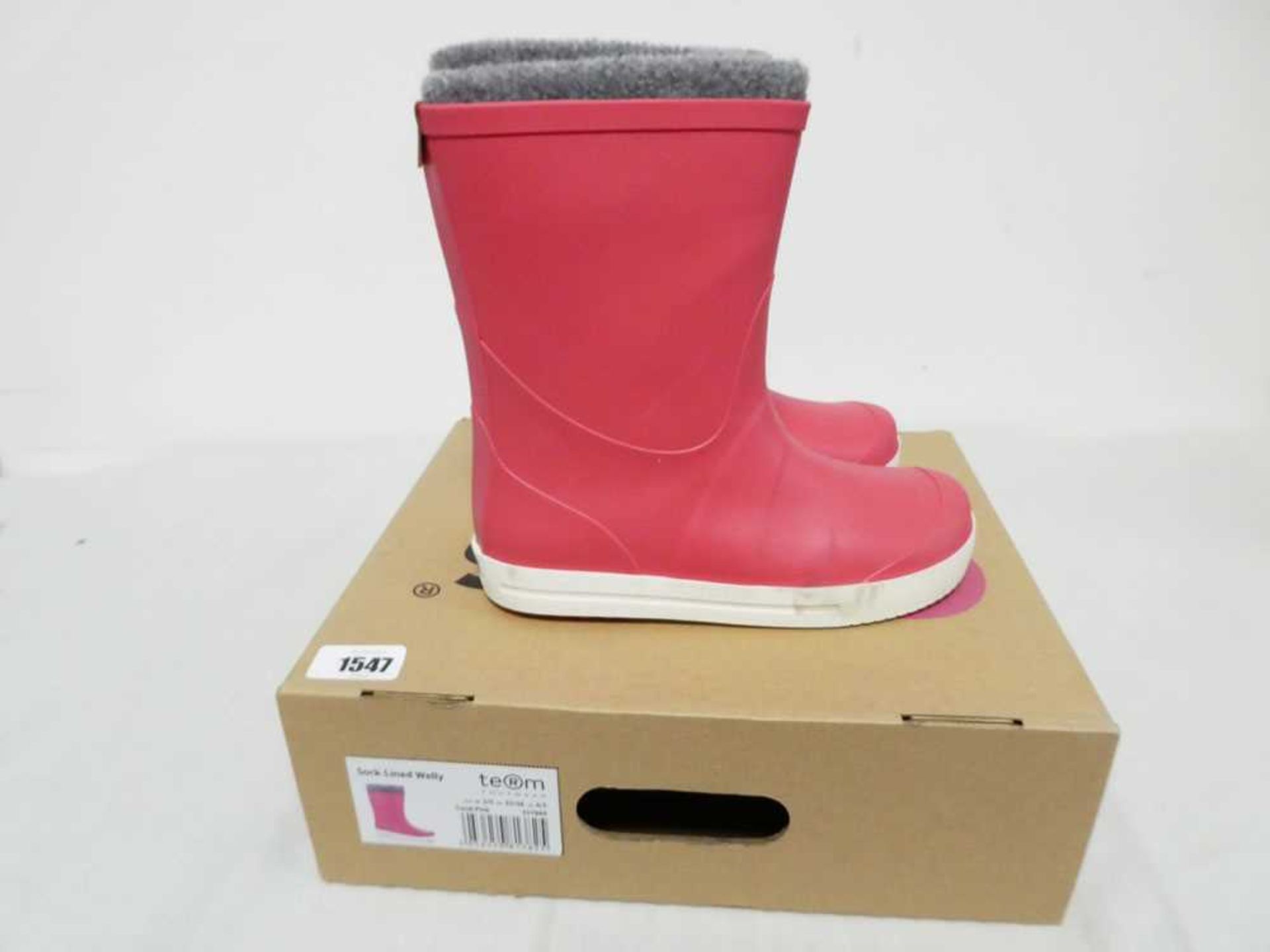 Pair of sock-lined wellies for children in coral pink (size 2-3)