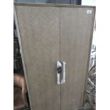 +VAT Tall two door Mindi wood cabinet with marquetry design on stand