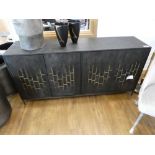 +VAT Black ash effect sideboard with brass lattice door frontschip to surface