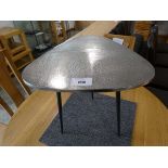 +VAT Modern silver finished plectrum shaped coffee table on black tapered supports