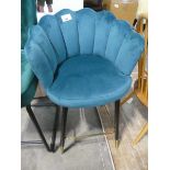 Teal suede upholstered bar stool on black and gold finish supports