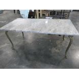 Marble topped rectangular coffee table on brass base