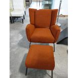 +VAT Orange fluffy upholstered easy chair with matching foot stool