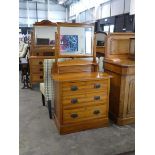 Satinwood dressing chest of three drawers and attached mirror