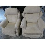 Pair of oatmeal upholstered easy chairs