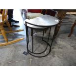 +VAT Nesting pair of demi-lune metal framed side tables with metallic surfaces
