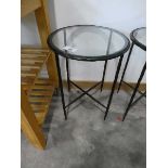 +VAT Small circular metal framed coffee table with glass surface