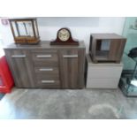 Modern wood effect sideboard with three central drawers together with two similar wood effect pieces