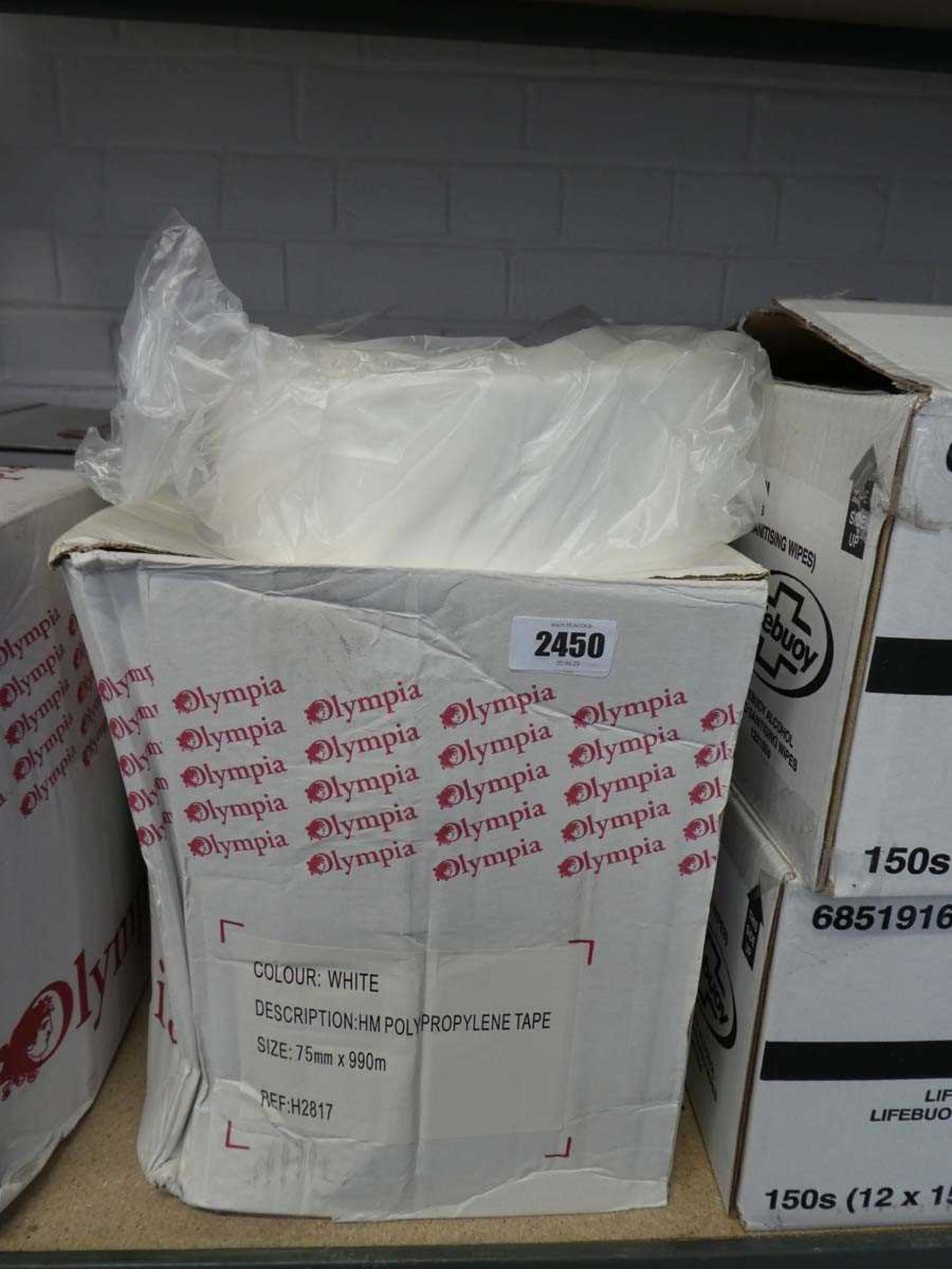 2 boxes of Olympia white HM polypropylene 75mmx990m tape