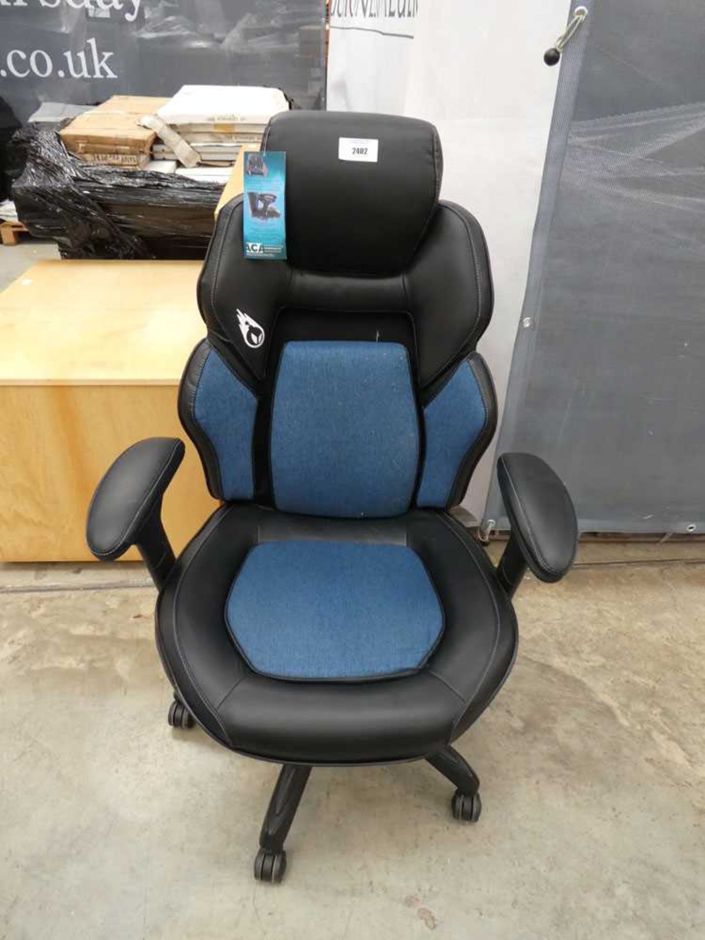 +VAT Blue and black leatherette gaming chair