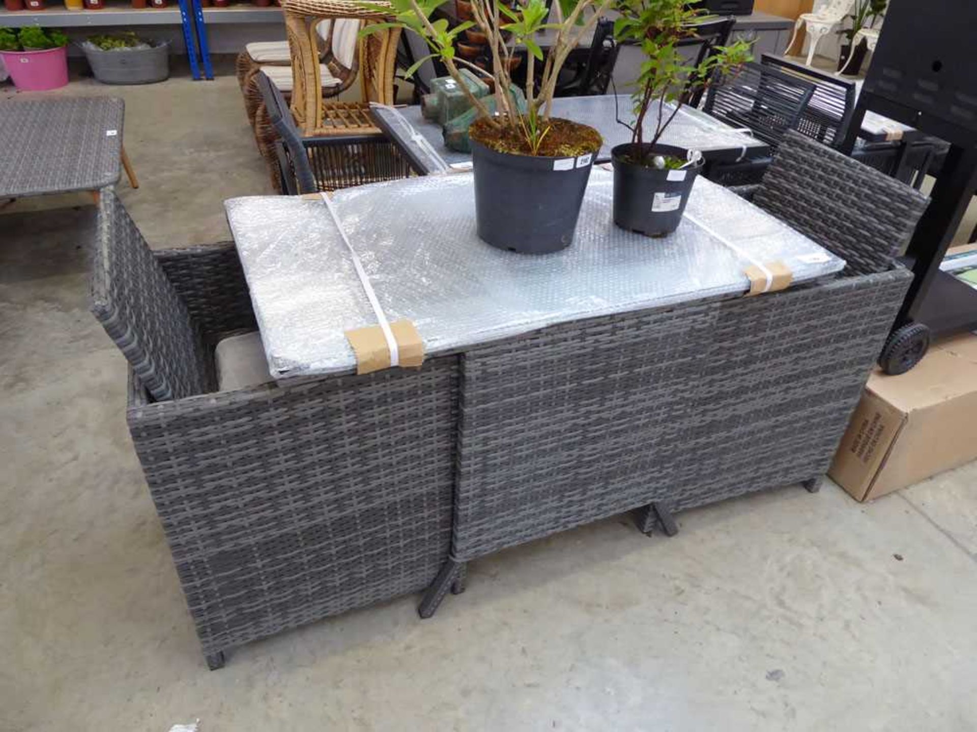 +VAT 2 tone grey rattan 3 piece bistro set comprising 2 armchairs each with matching charcoal grey