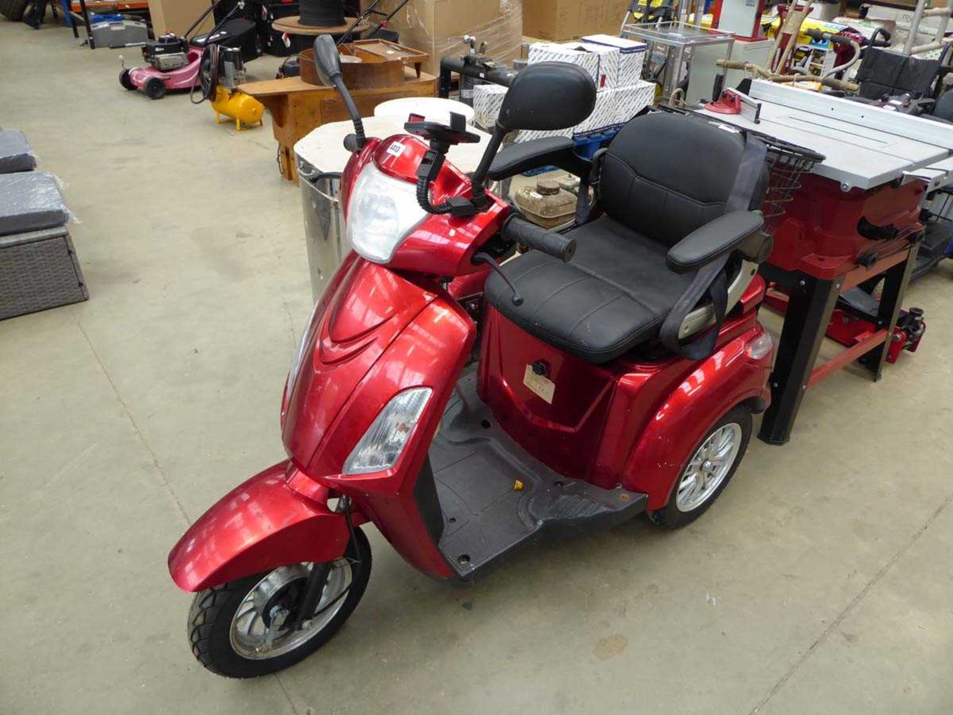 Red 3 wheel disability scooter, no key and no charger