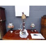2 Tiffany style lamps and another lamp with figural base