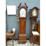 An early 19th century longcase clock, the painted ace with floral spandrels, secondary dial and