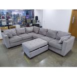 +VAT Six seater grey fabric corner sofa with matching footstool