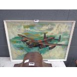 Oil on board of Lancaster bomber by S R Bowers 1972