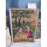 Framed tapestry of regency folk playing chess