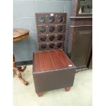 Leather clad wine rack and a faux rosewood seat