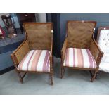 Pair of beech Bergere armchairs