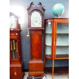 An early 19th century longcase clock, the painted ace with floral spandrels, secondary dial and