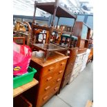 RAF style oak chest of four drawers, plus a 3 tier tea trolley