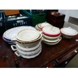 Quantity of Edwardian and later tureens, plus dinner plates and meat platers