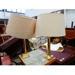 Pair of brass finished table lamps with shades