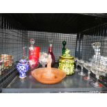 +VAT Moulded glass centrepiece plus decanters, Babycham glasses, modern Cloisonné lidded pot and