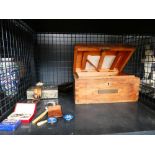 Cage containing trinket box, lighters, RAC badges, cufflinks, miniature petty cash box and trinket